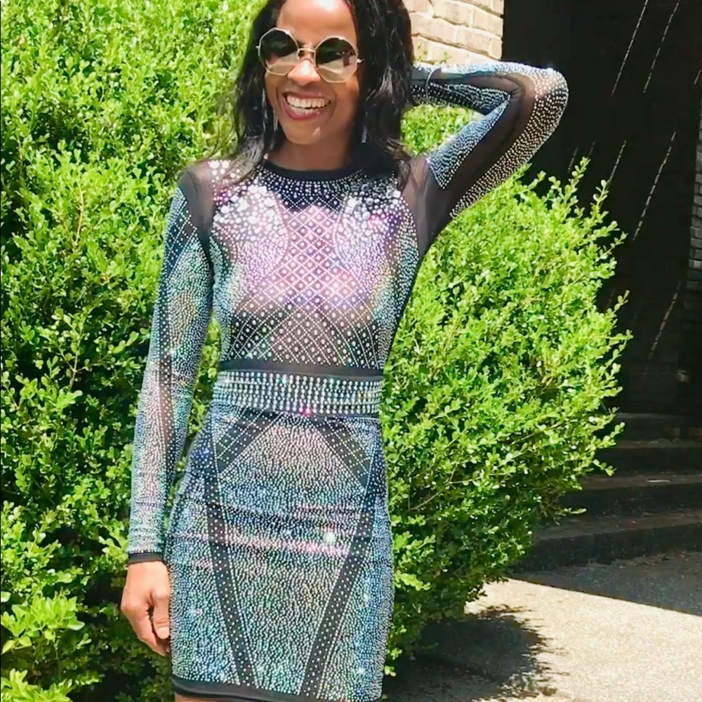 New fashion nova black rhinestone dress xs